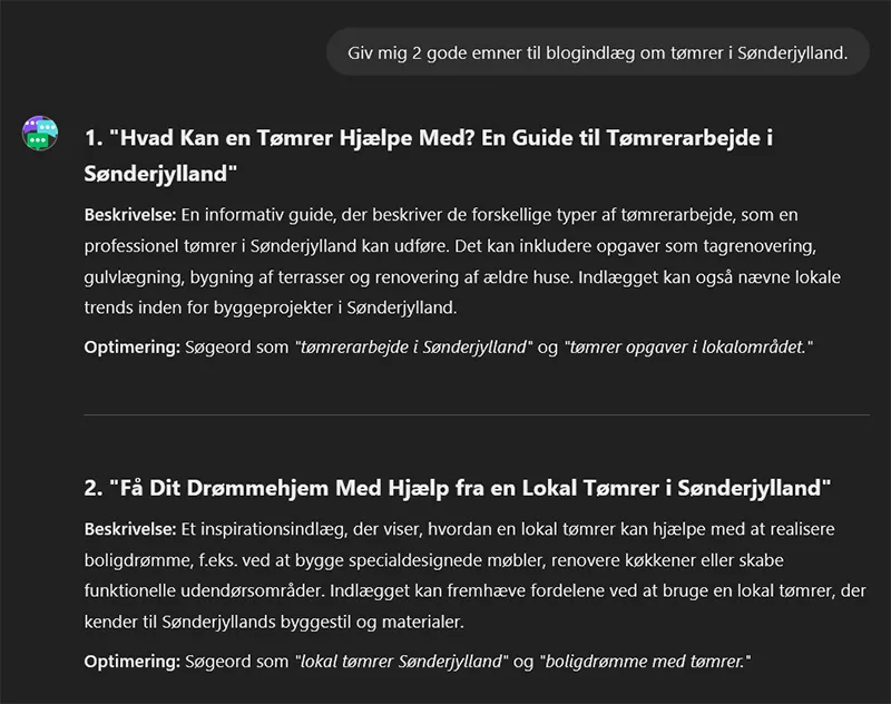SEO tekster, brug af ChatGPT til at finde emner til blogindlæg