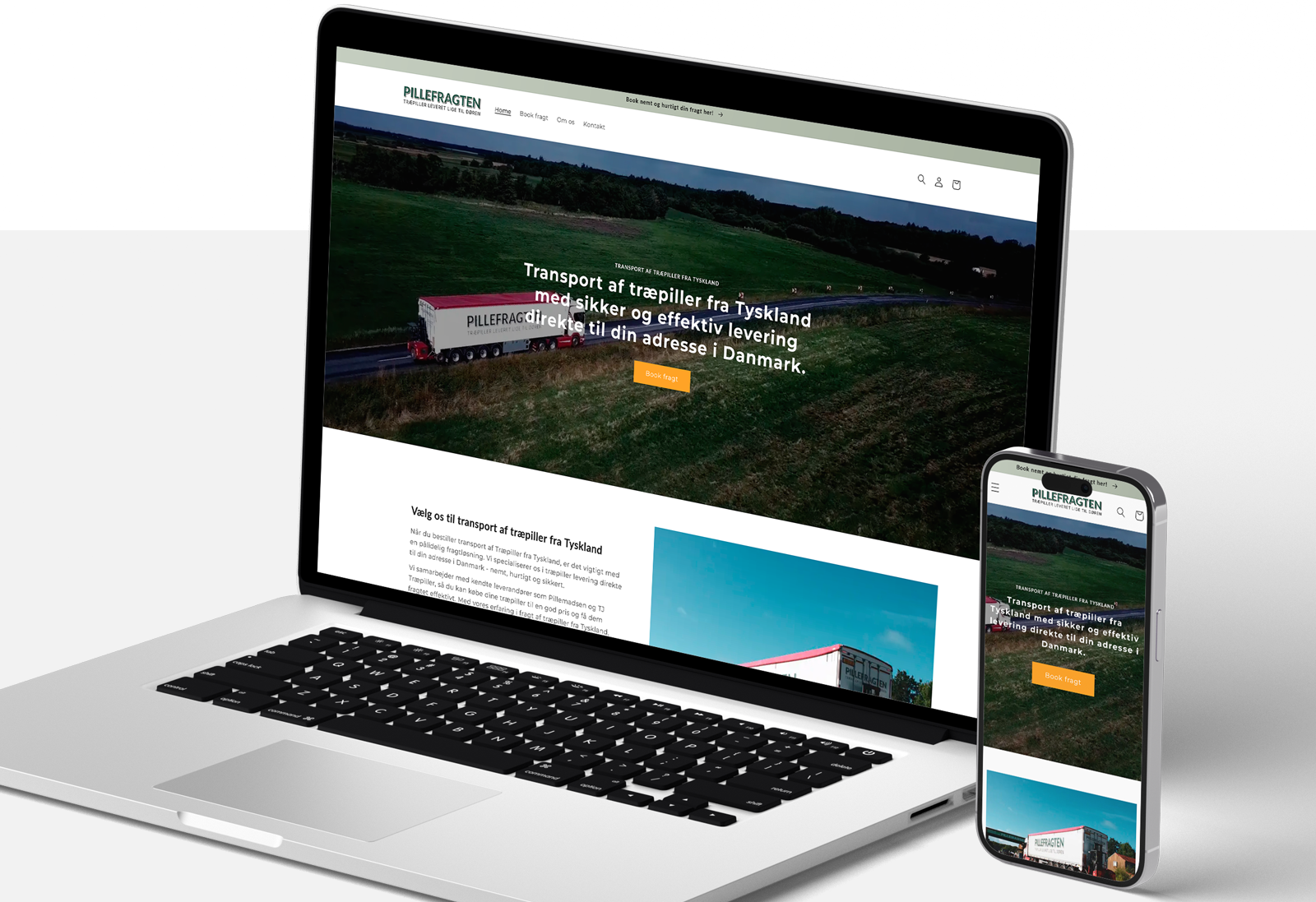 Desktop og mobil visning af Pillefragten's webshop.