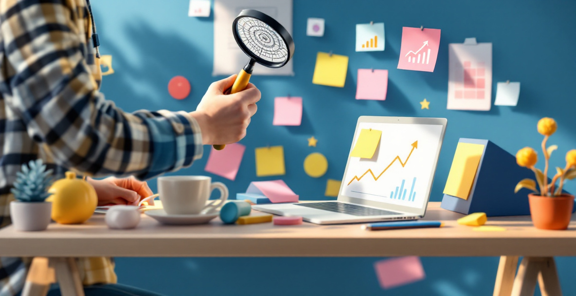 Illustration af en digital markedsføringsstrategi med hjemmeside, SEO og annoncering samlet i én plan