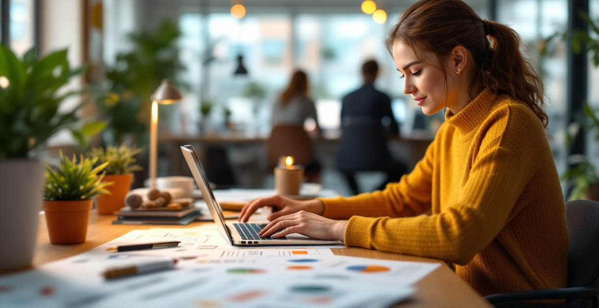 Freelance webdesigner arbejder ved computer med hjemmesidedesign på skærmen