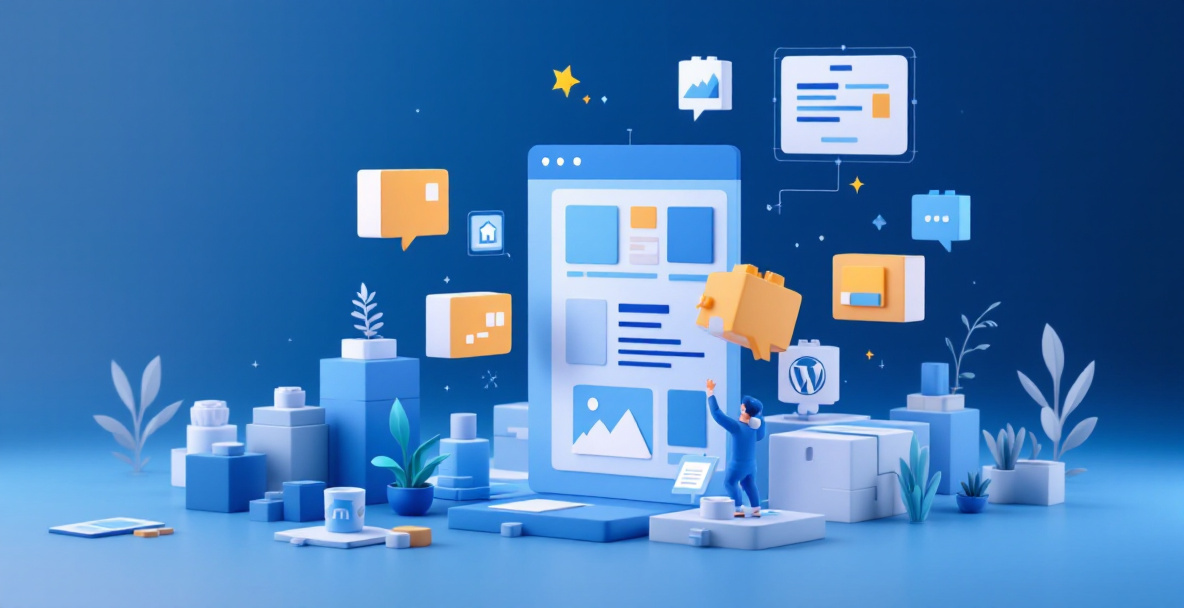 Illustration af WordPress-administrationspanel der viser hvad WordPress er og hvordan CMS-systemet bruges til at bygge hjemmesider